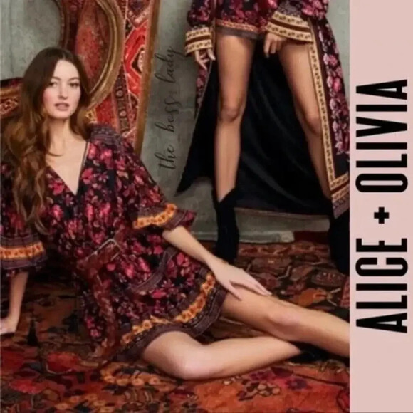 NWOT Alice + Olivia Sedona Mandarin Silk/Cotton Mini Dress Size 2 #FC412 - Picture 2 of 11